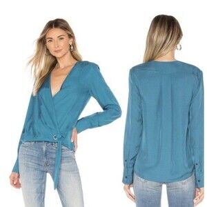 Rag & Bone Felix Popover in Blue Teal Small Date Blouse Career Quiet luxury